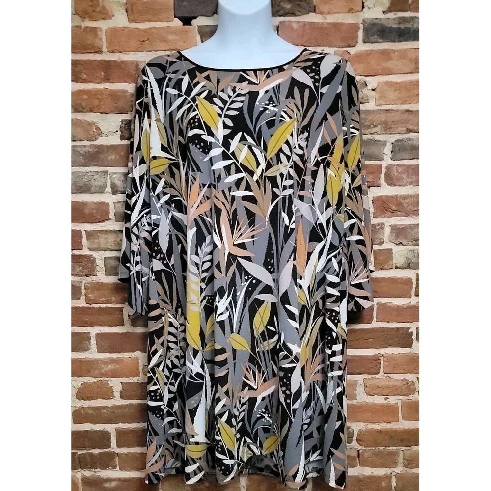 Bob Mackie Tropical‎ Paradise Print Knit Dress Saddle Brown XXL